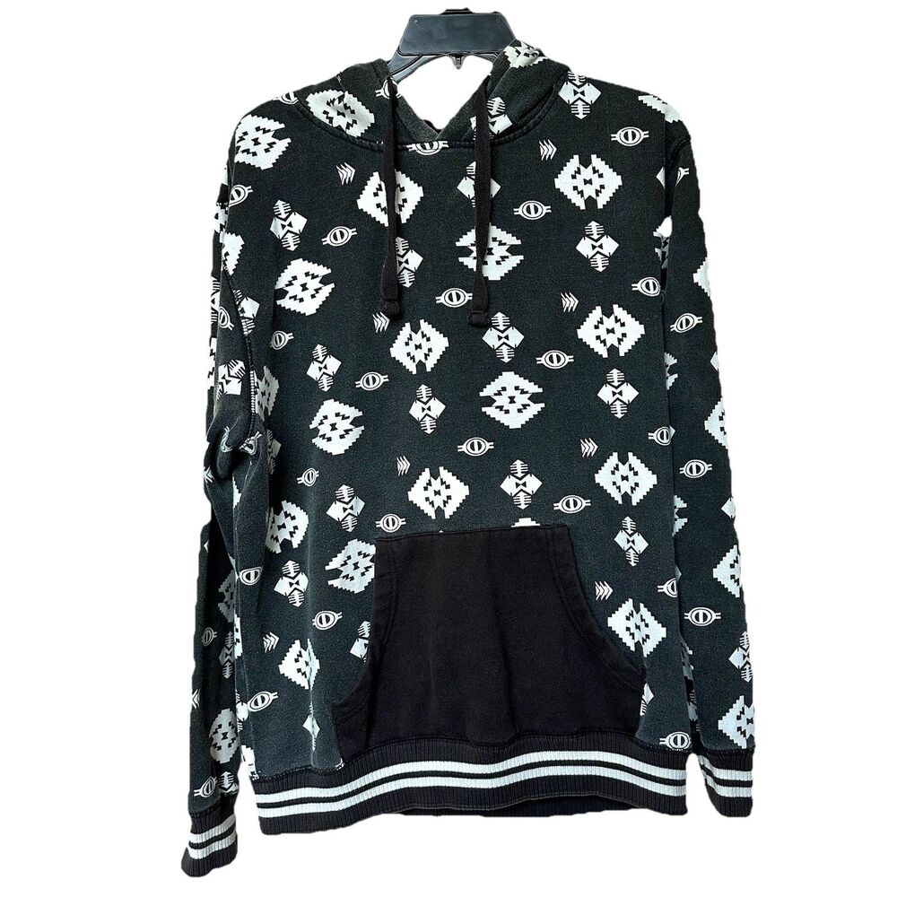Young Rich & Famous Hoodie Womens Lg Black White Tribal Aztec Western Y2K